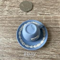 Vintage Wedgwood Blue Jasperware Miniature Tea & Coffee Set Cup Saucers Tray