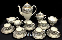 Vintage Wedgwood Florentine Dragon China Espresso Coffee Set England Black