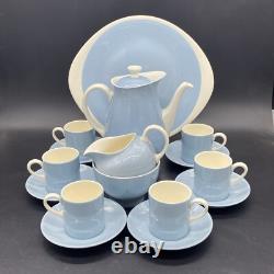 Vintage Wedgwood Of Etruria Summer Sky Coffee Espresso Set Blue White 1950's