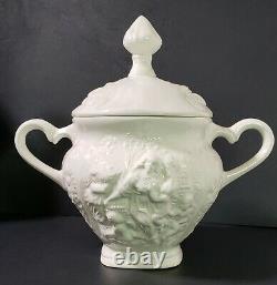 Vintage White Ceramic Coffee Pot Creamer Sugar Bowl Set Signed 1976 Art Pottery
