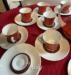 Vintage block bidasoa flamenco black red tea coffee demitasse set Spain