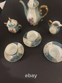 Vintage coffee set Limoges scenery Pot Sugar Creamer Coffee Cups Porcelain