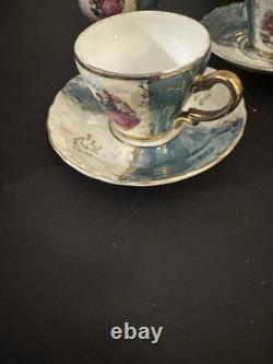 Vintage coffee set Limoges scenery Pot Sugar Creamer Coffee Cups Porcelain