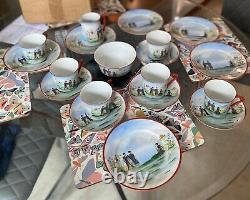 Vintage japanese tea coffee set From 1920's. 6 Teacups, 5 Saucers, 6 Side Etc