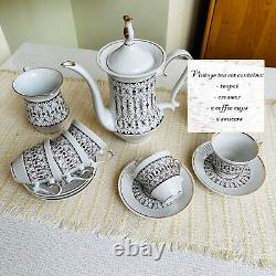 Vintage porcelain coffee set for 5 people, Soviet ceramic coffee service, 12 pcs