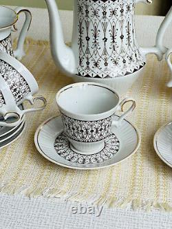 Vintage porcelain coffee set for 5 people, Soviet ceramic coffee service, 12 pcs