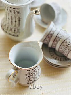 Vintage porcelain coffee set for 5 people, Soviet ceramic coffee service, 12 pcs