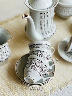 Vintage porcelain coffee set for 5 people, Soviet ceramic coffee service, 12 pcs