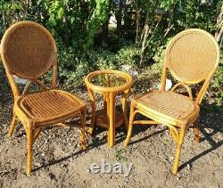 Vintage style Cane Rattan Conservatory Bistro Dining Set Table & Chairs Coffee