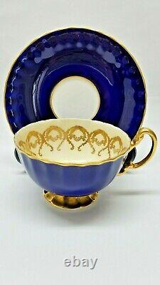 Vt Aynsley 770 Tea Set Cobal Blue And Gold Central Cabbage Rose Made In England