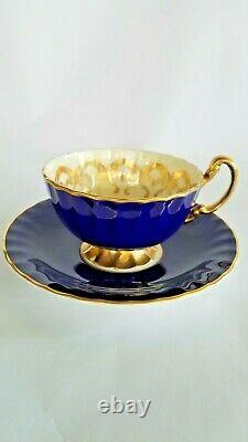 Vt Aynsley 770 Tea Set Cobal Blue And Gold Central Cabbage Rose Made In England