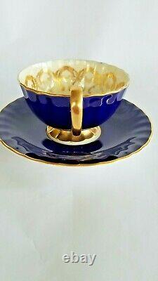 Vt Aynsley 770 Tea Set Cobal Blue And Gold Central Cabbage Rose Made In England