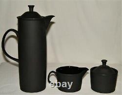 Vtg 1960's WEDGWOOD BASALT BLACK MINKIN COFFEE POTSUGARCREAMER SET 5Pc All EX