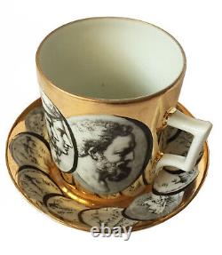 Vtg'60's Piero FORNASETTI Milano Cammei Oro Mug Cup Saucer / Gilded / Cameos