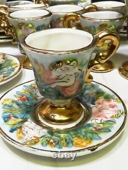 Vtg Capodimonte Service for 12 Demitasse Coffee Set 29 pcs Footed Cups Saucers+