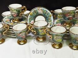 Vtg Capodimonte Service for 12 Demitasse Coffee Set 29 pcs Footed Cups Saucers+