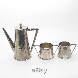 Vtg Dominick & Haff 925 Sterling Silver Hammered Finish 3-Piece Coffee Set