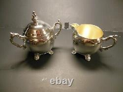 Vtg F. B. Rogers 6-Piece Silver Plate Tea & Coffee Set Large Footed Etched Tray