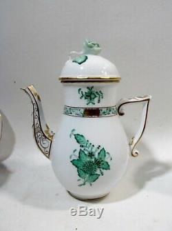 Vtg Herend Hungary Chinese Bouquet Green 29 Piece Mocha Coffee Set