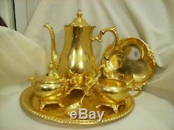 Vtg Int'l Silver Co. Wm Rogers 24kt Gold Plated Coffee Set, 7 Pieces