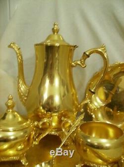 Vtg Int'l Silver Co. Wm Rogers 24kt Gold Plated Coffee Set, 7 Pieces