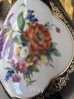Vtg Lindner Kueps Bavaria Etch Cobalt Tea Coffee Pot And Creamer Gold Floral