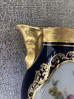 Vtg Lindner Kueps Bavaria Etch Cobalt Tea Coffee Pot And Creamer Gold Floral