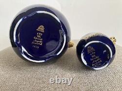 Vtg Lindner Kueps Bavaria Etch Cobalt Tea Coffee Pot And Creamer Gold Floral