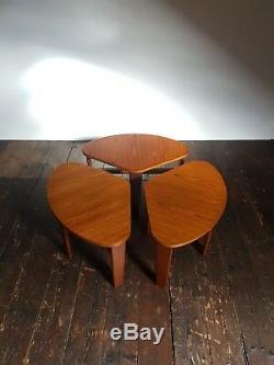 Vtg Mid Century Sectional Modular Clover Coffee Table Nest Set 3 Teak Danish
