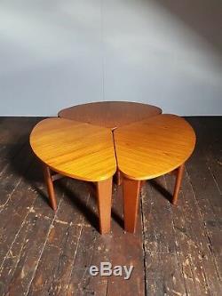 Vtg Mid Century Sectional Modular Clover Coffee Table Nest Set 3 Teak Danish
