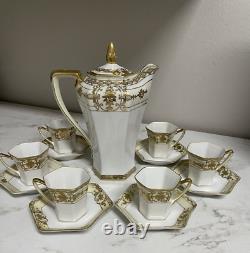 Vtg Noritake Gold Moriage Coffee/Chocolate Pot Demitasse Set 6 Cups & 6 Saucers