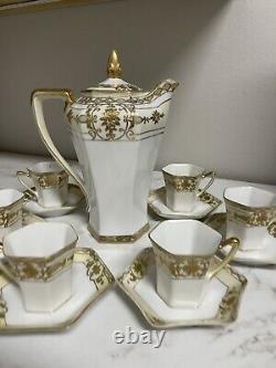 Vtg Noritake Gold Moriage Coffee/Chocolate Pot Demitasse Set 6 Cups & 6 Saucers