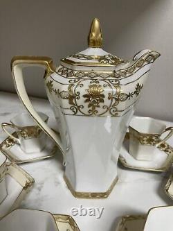 Vtg Noritake Gold Moriage Coffee/Chocolate Pot Demitasse Set 6 Cups & 6 Saucers
