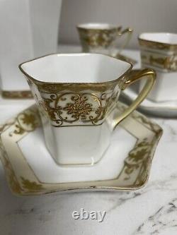 Vtg Noritake Gold Moriage Coffee/Chocolate Pot Demitasse Set 6 Cups & 6 Saucers