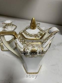 Vtg Noritake Gold Moriage Coffee/Chocolate Pot Demitasse Set 6 Cups & 6 Saucers