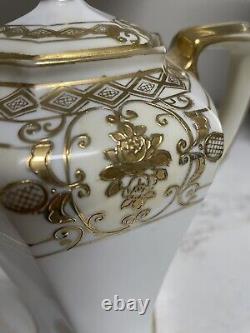 Vtg Noritake Gold Moriage Coffee/Chocolate Pot Demitasse Set 6 Cups & 6 Saucers
