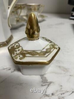 Vtg Noritake Gold Moriage Coffee/Chocolate Pot Demitasse Set 6 Cups & 6 Saucers