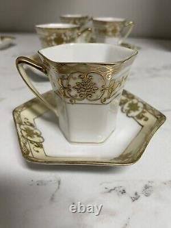 Vtg Noritake Gold Moriage Coffee/Chocolate Pot Demitasse Set 6 Cups & 6 Saucers