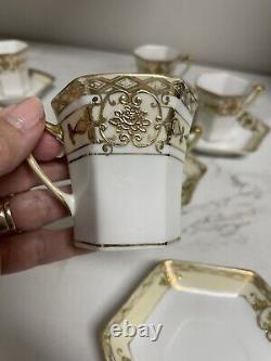 Vtg Noritake Gold Moriage Coffee/Chocolate Pot Demitasse Set 6 Cups & 6 Saucers