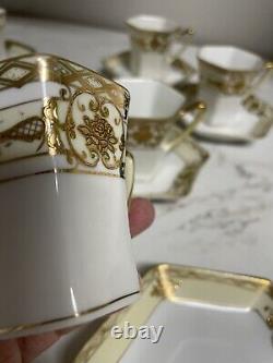 Vtg Noritake Gold Moriage Coffee/Chocolate Pot Demitasse Set 6 Cups & 6 Saucers