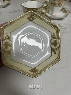 Vtg Noritake Gold Moriage Coffee/Chocolate Pot Demitasse Set 6 Cups & 6 Saucers