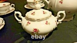 Vtg Porcelain Coffee Dessert Service for 8 WUNSIEDEL BAVARIA Germany pink roses