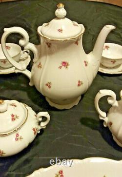 Vtg Porcelain Coffee Dessert Service for 8 WUNSIEDEL BAVARIA Germany pink roses