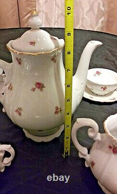 Vtg Porcelain Coffee Dessert Service for 8 WUNSIEDEL BAVARIA Germany pink roses
