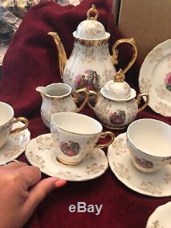 Vtg Porcelain Coffee Set Gold Victorian Couple Sterling China Japan 23 Pc Nice