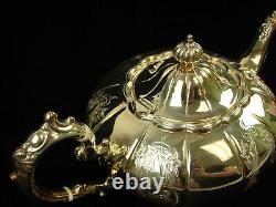Vtg Poston Hand Chased Tea Set Coffee Creamer Candlestick Tray Silver On Copper