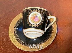 Vtg RIEBER Bavaria Porcelain 15-Piece Black Gold Demitasse Coffee Set Germany