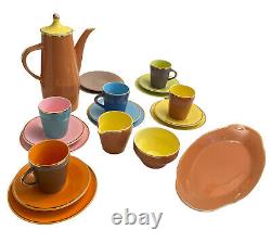 Vtg Royal Worcester Palissy Mardi Gras Coffee Pot Tea Set 21 Pcs MCM 60s 70s