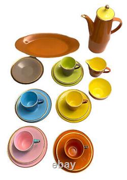 Vtg Royal Worcester Palissy Mardi Gras Coffee Pot Tea Set 21 Pcs MCM 60s 70s