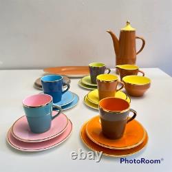 Vtg Royal Worcester Palissy Mardi Gras Coffee Pot Tea Set 21 Pcs MCM 60s 70s
